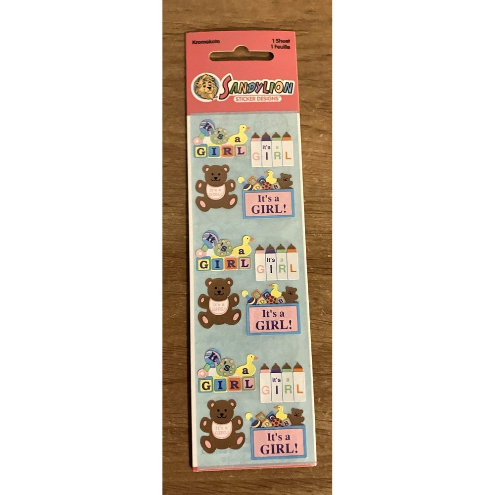 Vintage Sandy Lion Sticker Designs - IT'S A GIRL - 1 Sheet - New NOS